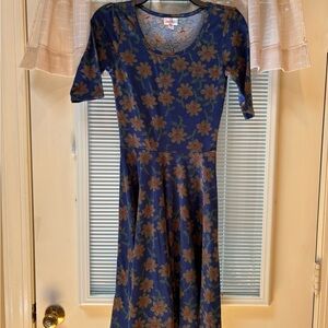 LuLaRoe Blue and Brown A-Line Midi Dress
